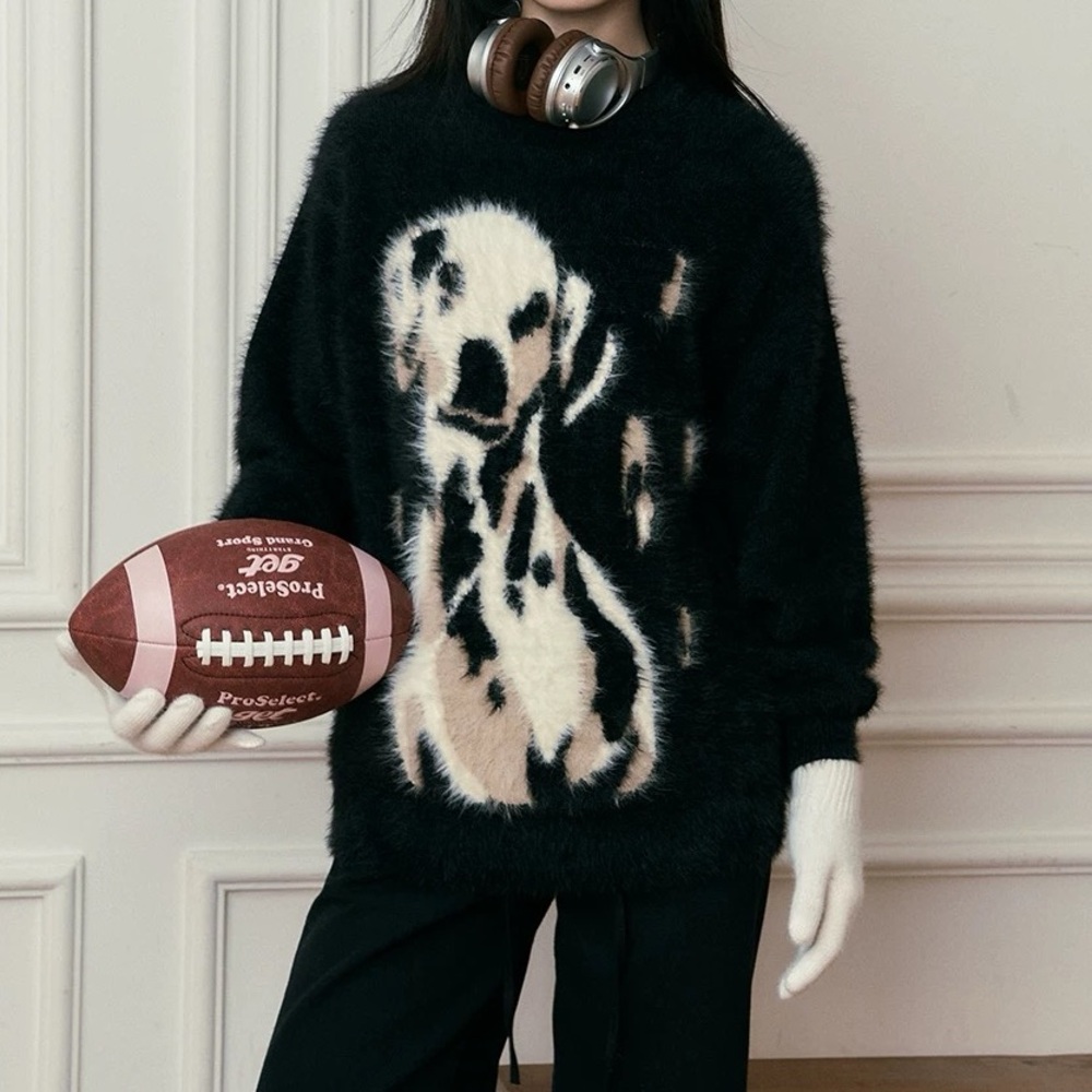 Dalmatian Faux Mink Knit Sweater